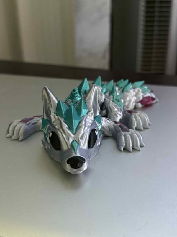Articulating Silver Crystal Wolf Dragon